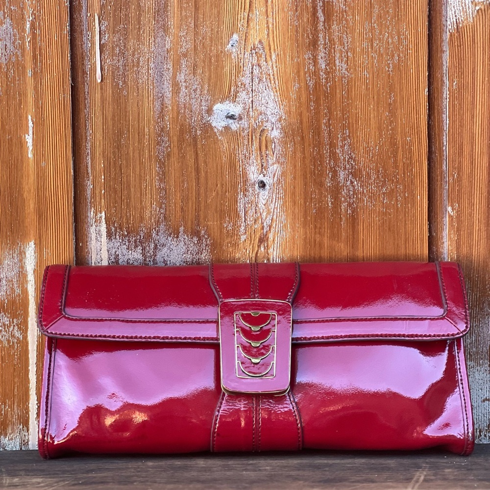 VINTAGE COLE HAAN Red Patent Leather Art Deco  Clutch - Picture 5 of 14